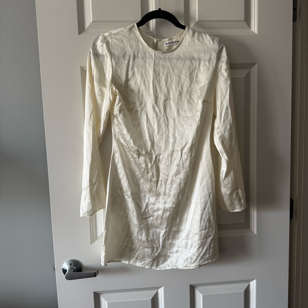 Reformation Silk Cream Long Sleeve Dress